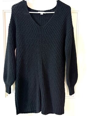 American Eagle Black Chunky Knit Sweater Dress XS Oversized Cozy V-Neck